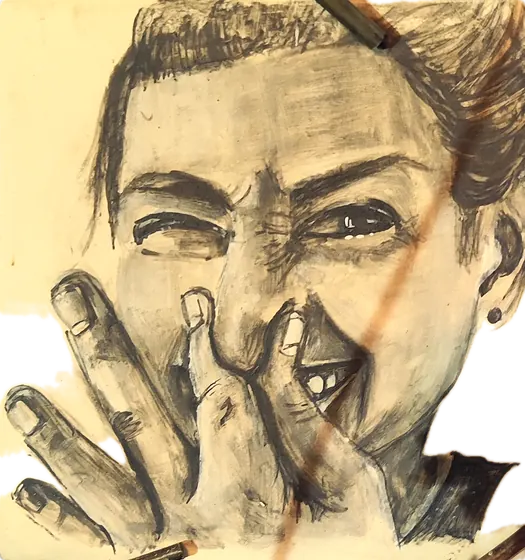 Gemaltes Gesicht: Hand vorm Gesicht